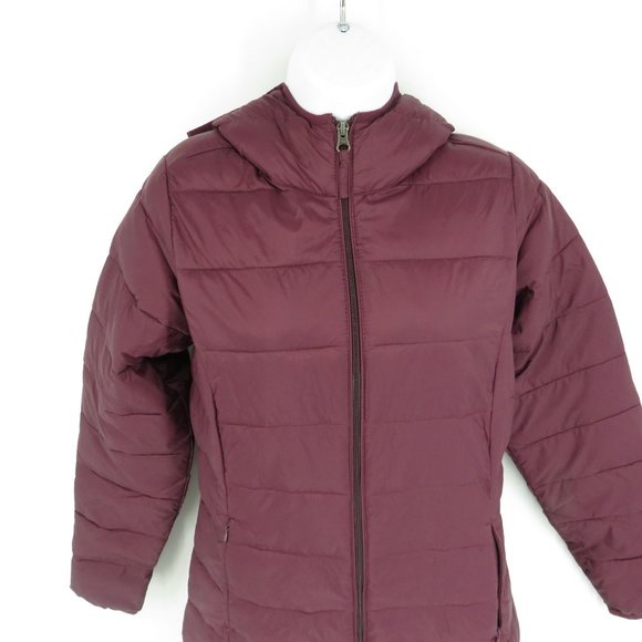 Amazon Essentials Women's Lightweight Water-Resistant Hooded Puffer Coat Burgund - Picture 3 of 6